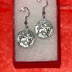 TAURUS IRON & SILVER DOUBLE SIDED ZODIAC DROP EARRINGS